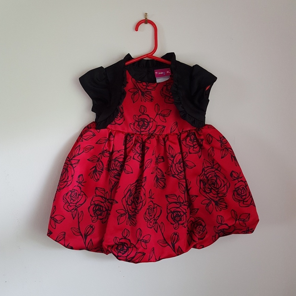 Baby Girl 12 Mo. Fancy Red & Black Christmas Dress